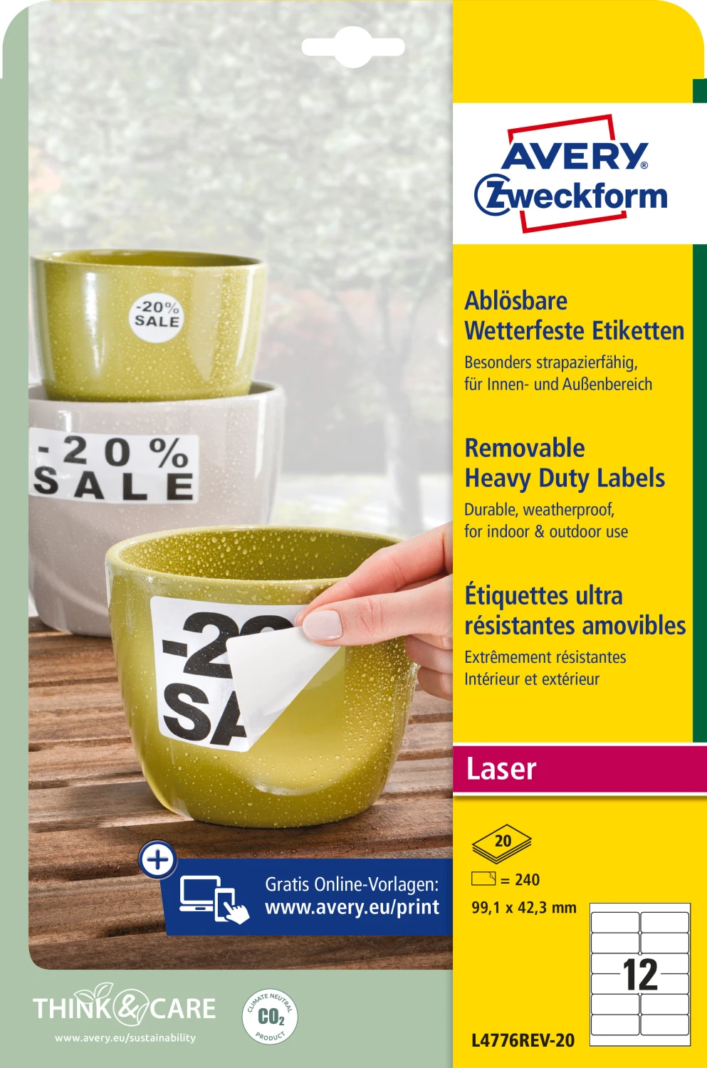 AVERY ZWECKFORM L4776REV-20 Etiketten, 99.1 x 42.3 mm, 20 Blatt